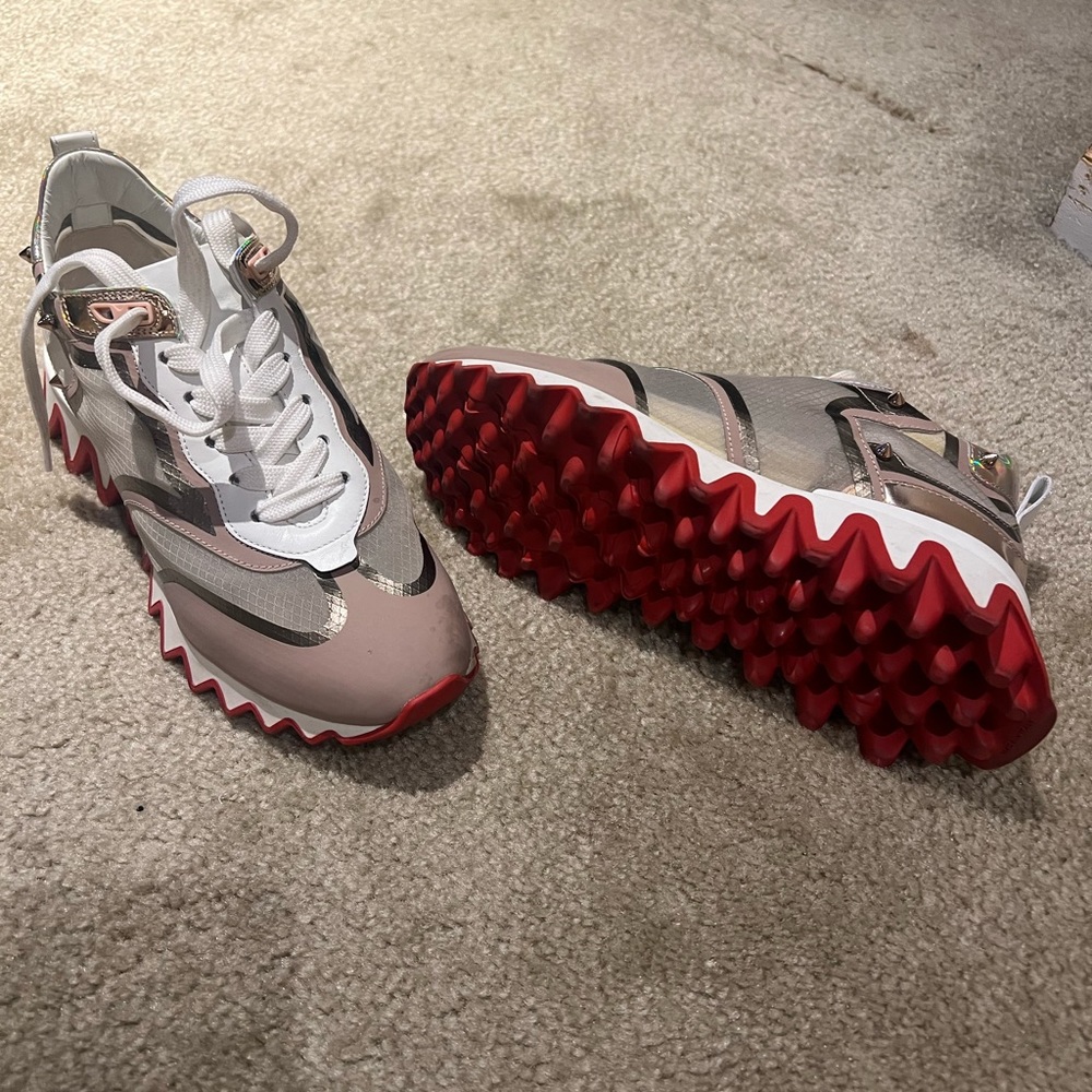 Tan and White Christian Louboutin, worn, in great condition! With Box
